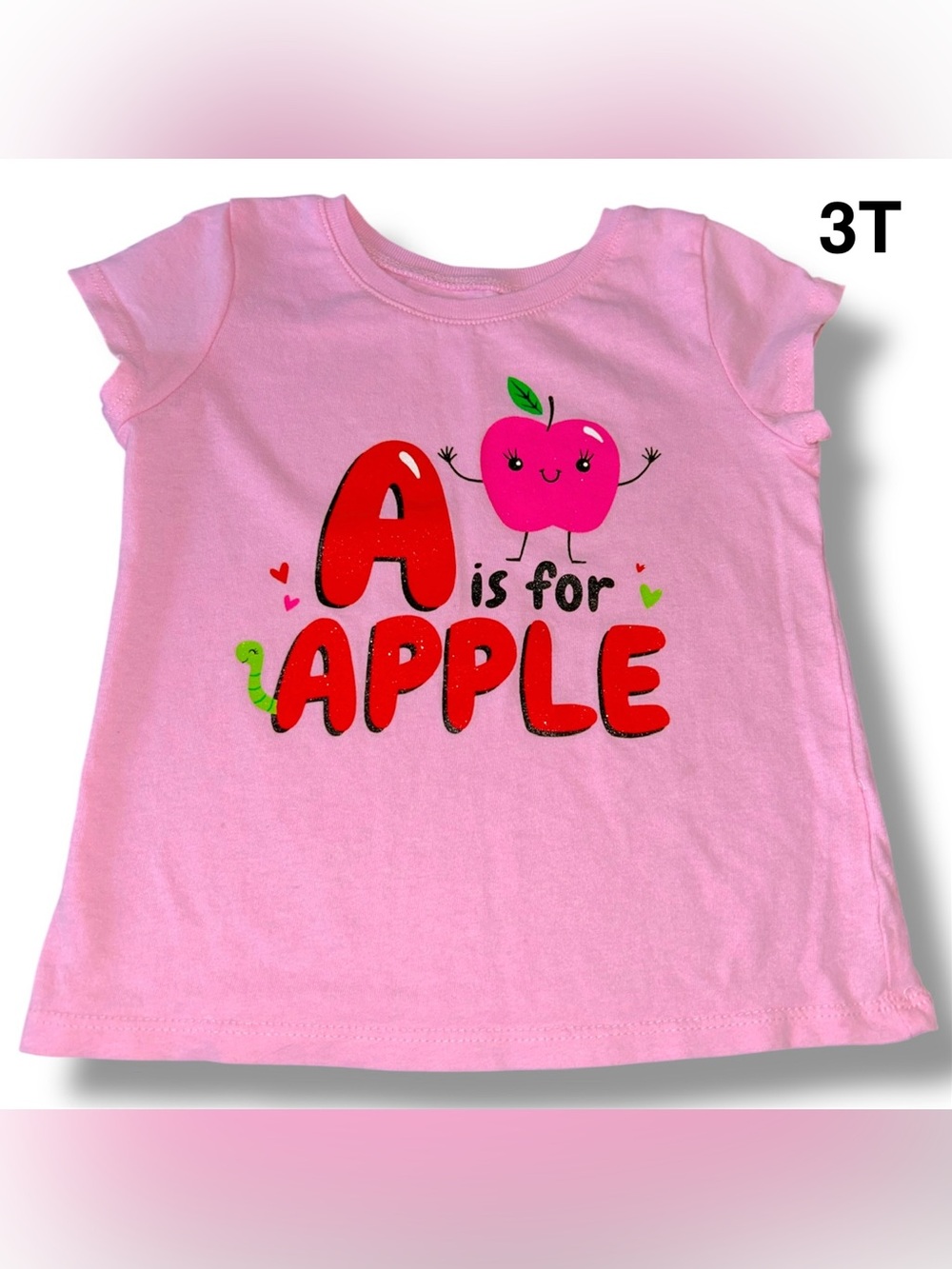 Toddler Girl Pink "A is for Apple” Graphic Tee Size 3T